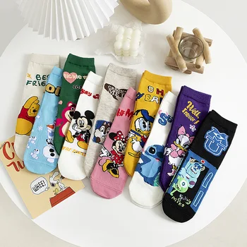 1 чифт чорапи Дисни, дамски чорапи с анимационни Мики, нова анимация, със средна дължина, дишащи памучни дамски чорапи, Щастливи чорапи в стил Харадзюку