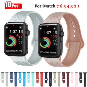 10 бр./лот Силиконов ремък За Apple Watch Група от 40 мм 44 мм 38 мм 42 мм 41 мм 45 мм Smartwatch гривна За iWatch Серия 3 4 5 6 7