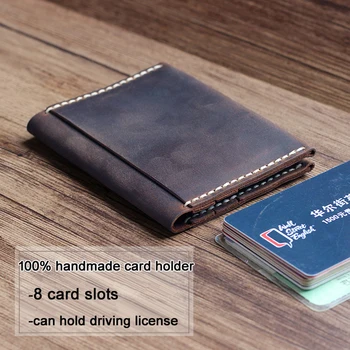 100% Ръчна изработка Ретро държач за карти от естествена кожа, мъжки кожен портфейл за карти, женствена чанта за карти, титуляр на кредитни карти, визитница