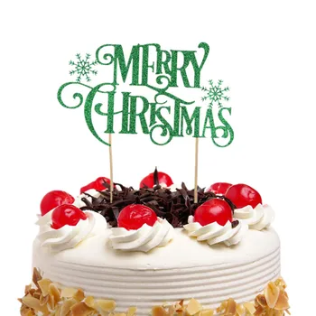 1бр Творчески Коледна Торта Флаг Весела Коледа Със Сняг Торта Topper За Коледното Домашно Парти Торта Печене Декор Блестящ Червен Зелен