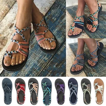 2021 г. Летни сандали в римски стил Експлозивни цветове, Подходящи по Цвят до Плаж сандалиям с веревочным възел, Женски-Големи Размери 35-43 tyu78