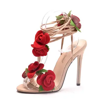 2021 Ново Записване, Сандали на Висок ток с цвете рози 11 см, Големи Размери, Сандали с кухи каишка Мода, елегантни сандали, дамски обувки