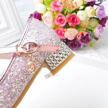 2022 г., обувки на висок ток с декорация във формата на кристали за малки момичета, детски обувки на принцесата с gilding, детски етап вечерни танци, обувки, Розови Сребърни обувки 2