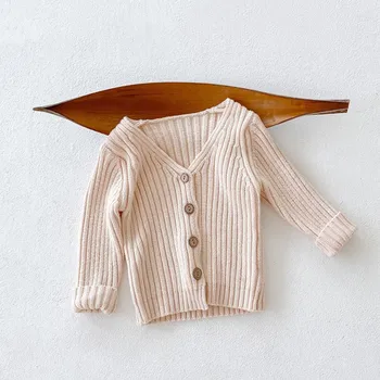 2022 Есента Вязаный Пуловер за малки момчета и момичета, Однотонное Ежедневното Палто на Ивици с кости, Детски Дрехи от 1 до 3 Години
