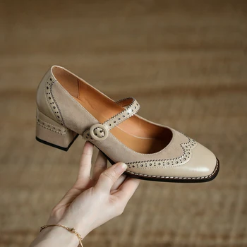 2022 нови Дамски обувки-лодка от естествена кожа с дължина 22-25 см, броги, обувки от телешка кожа + надмощие от вълна от овце, велур, обувки Mary Jane, обувки на платформа 0