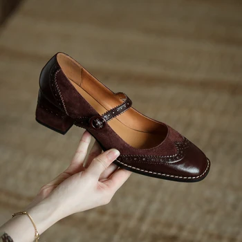 2022 нови Дамски обувки-лодка от естествена кожа с дължина 22-25 см, броги, обувки от телешка кожа + надмощие от вълна от овце, велур, обувки Mary Jane, обувки на платформа 2