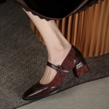 2022 нови Дамски обувки-лодка от естествена кожа с дължина 22-25 см, броги, обувки от телешка кожа + надмощие от вълна от овце, велур, обувки Mary Jane, обувки на платформа 3