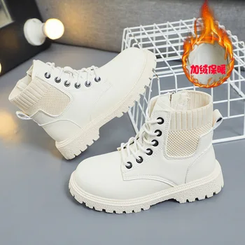 2022 Нови Зимни Детски обувки От Изкуствена вълна Топли Ботильоны за момичета с цип Отстрани Гумена Подметка Модерни Детски обувки Martin за момчета