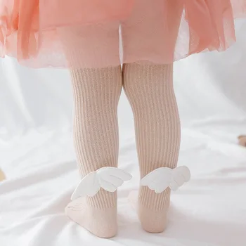 2022 Пролетно-есенен детски гамаши, с крила на Ангел За малки момичета, Цельнокроеные чорапи, памучни обикновена плетени чорапогащи, детски чорапогащи от 0 до 6 години 2