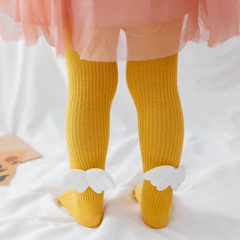2022 Пролетно-есенен детски гамаши, с крила на Ангел За малки момичета, Цельнокроеные чорапи, памучни обикновена плетени чорапогащи, детски чорапогащи от 0 до 6 години 5