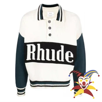 2022fw RHUDE Вязаный Пуловер на Мъже, Жени с Високо Качество Rhude Жакард Блузи Вътре Тагове