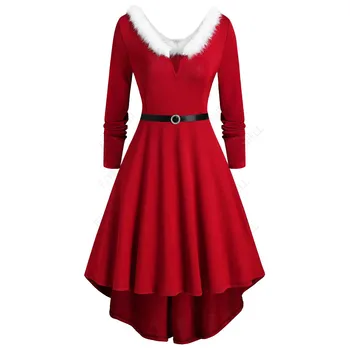 2023 Костюм на Дядо Коледа за Cosplay, Женствена Секси Коледна рокля с V-образно деколте, секси винтажное рокля размер на Плюс с Дълъг ръкав, S-5XL 1