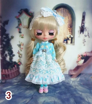 Bjd кукла blythe есента рокля на сини цветя пола със светъл цвят на 30 см играчка (подходящ за Pullip, Ob24, Licca)