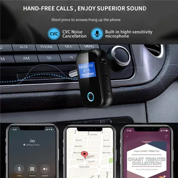 Bluetooth 5,0 Приемник С LCD екран 3.5 мм AUX Аудио Адаптер за Кола Домашен Стереодинамик С Шумопотискане Хендсфри 2