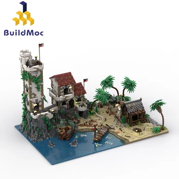 BuildMoc Пирати От Залива Barracuda Порт Соваж Проклет Плаж Строителни Блокове, Определени 21322 Островен Дом Тухли Играчки Детски Подарък