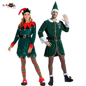 Eraspooky Deluxe Помощник На Дядо Коледа Cosplay Женствена Рокля Зелен Коледен Костюм На Елф За Възрастни Коледна Работилница Коледни Костюми За Мъже