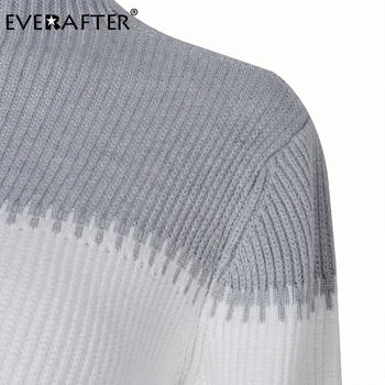EVERAFTER мозайка големи поло шарени фенер ръкав Есен Зима пуловер, жилетка модни пуловери crochet 5