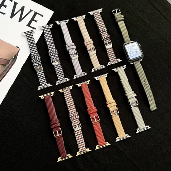 Fhx-11P Женски кожа и платно каишка за Apple Watch Band 4 3 с фин цветя модел За iWatch Bands SE 6 5 38 40 42 44 мм