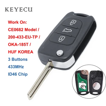 Keyecu Подмяна на Флип Дистанционно Кола Ключодържател 3 Бутона 433 Mhz ID46 за Kia Rio ceed е CeedPro Picanto Sportage CE0682 Модел