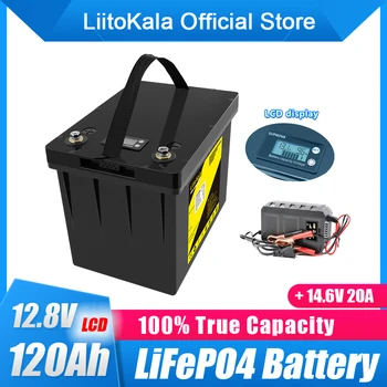 LiitoKala 12v 120ah Капацитет lifepo4 12,8 На батерия слънчева батерия RV Акумулаторна Литиева Ютия с bms за Външно къмпинг