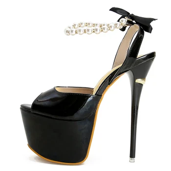 Liyke/ Чубрица бели Сандали на платформа и много Висок Ток 16 см, женски модерен Модел обувки с отворени Пръсти и Лък, обувки-лодка 4