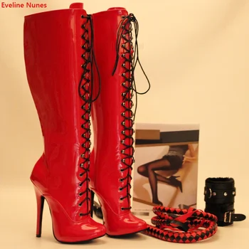 Red Queen/обувки дантела, ново записване, дамски обувки с преминаването каишка и кръгло бомбе, 14 см, на висок ток, пикантни висок клас Модни обувки Големи Размери