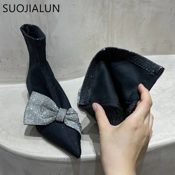 SUOJIALUN/Нови маркови дамски ботильоны с остри пръсти, модни дамски обувки 