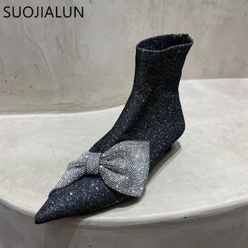 SUOJIALUN/Нови маркови дамски ботильоны с остри пръсти, модни дамски обувки 