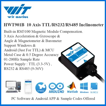 WitMotion HWT901B 10 Ос Сензор Ъгъл на Наклона Инклинометр + Акселерометър, сензор + Жироскоп + Магнитометър RM3100 + Барометър За PC/Android/MCU
