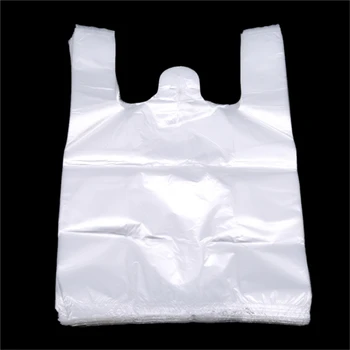 Бяла Прозрачна Пластмасова Пазарска Чанта 100ШТ Прозрачна Пазарска Чанта Найлонови Торбички Супермаркет С Дръжка За Съхранение, Опаковане на Хранителни Продукти