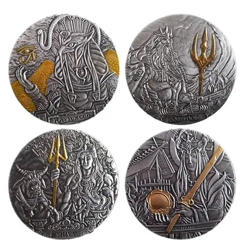 Възпоменателна Сребърна Монета Древен Мит Арт Колекция От Подаръци Посейдон, Египет, Япония Аматерасу Индия Монети С Тънко Покритие