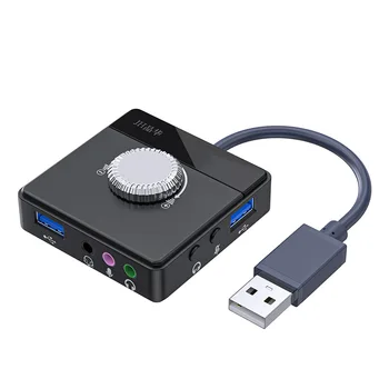 Външна звукова карта USB 3 порта и жак 3,5 мм Без драйвери за Звуковата карта, с регулируема сила на звука Външен стерео аудиоадаптер