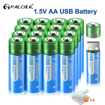 Голям капацитет 1,5 AA 3000mWh USB акумулаторна литиево-йонна батерия за дистанционно управление с мишката Електрическа играчка 4-28 бр литиева батерия