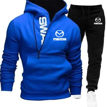 Гореща разпродажба, Hoody с цип + спортни панталони, всекидневни спортен комплект от 2 теми, автомобил на Mazda с логото, памук, Висококачествен Мъжки Hoody, пуловер 3