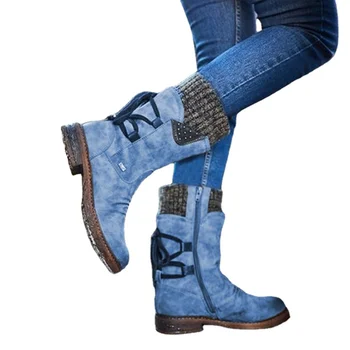Дамски зимни обувки до средата на прасците, Зимни обувки от Флока, Дамски Модни Зимни Обувки, Обувки До бедрата, Велур Топли Botas Zapatos De Mujer 4