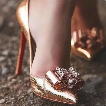 Дорис Marta Розово-златен лък с остри пръсти Пикантни обувки-лодка на висок ток 8/10/12 см на висок ток с нитове дамски обувки-големи размери размер на 43 45