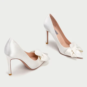Женските сватбени обувки на Тънък Висок ток с остър пръсти и бели нос, в Размер от 41 до 44, обувки за Сватба Шаферките, женски