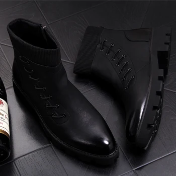 За мъжете в английски стил за отдих в стил пънк мотоботы черни каубойски ботуши обувки от естествена кожа ботильоны на платформата мъжки zapatos botas 0