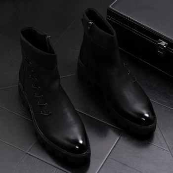 За мъжете в английски стил за отдих в стил пънк мотоботы черни каубойски ботуши обувки от естествена кожа ботильоны на платформата мъжки zapatos botas 2