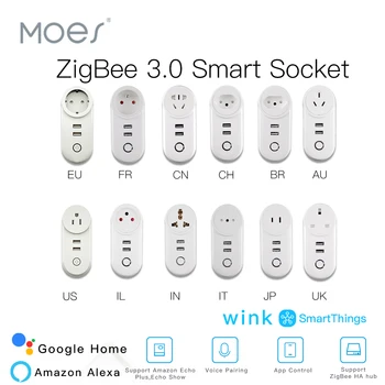 Интелигентно гнездо ZigBee 3.0 интерфейс 2 USB, Дистанционно гласово управление Работи с SmartThings Wink Echo Plus и повечето набиране на средства за Zigbee
