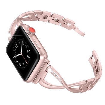 Каишка от неръждаема Стомана за Apple watch band 44 мм/40 мм/42 мм/38 мм звено гривна метал + диаманти наручный каишка iwatch 4 3 5 se 6 7