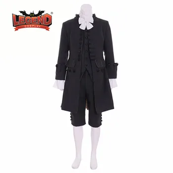 Колониалната униформи 17-18 век колониален облекло Cosplay Мъжки черен Рококо Средновековен 18 век cosplay костюм