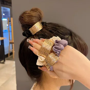 Корейската Мода Метално Въже Обтегач За Коса Дамски Сатенени Дъвка За Косата Еластична Дъвка За Коса Плътен Цвят Опашката Аксесоари За Коса