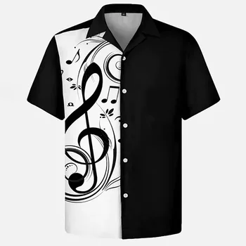 Лятна Риза Мъжки 2022 Хавайски Мъжка Риза С Къс Ръкав Музикална Нота Принт Мъжки Дамски Плажната Пътна Ежедневни Негабаритная Облекло