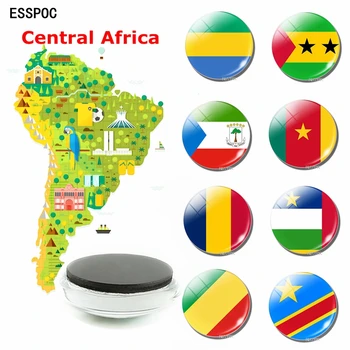 Магнити за хладилник Флаг на страната Чад, Централна Африка Камерун Екваториална Гвинея, Габон, Конго, Сао Томе и Принсипи Магнитни Стикери