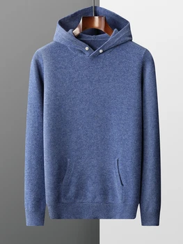 Мъжки пуловер, вязаный пуловер от 100% чиста вълна, есенно-зимния сгъсти вълнен пуловер, всекидневни плетени свободни мъжки блузи 2