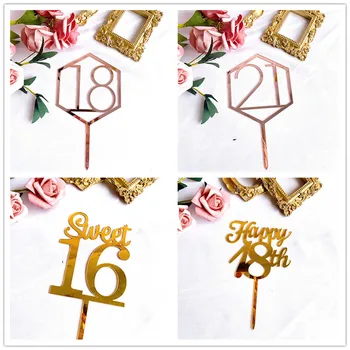 Нов Розово злато Topper За Торта за Рожден Ден 1618 21 30 години честит Рожден Ден Акрилни топперы за Кифли Семейно парти Аксесоари за торта за рожден ден
