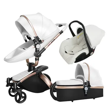 Нова детска количка 3 in1, детска количка, изкуствена кожа, Двустранен Сгъваема количка за новородени, Детска количка, kinderwagen, детска количка