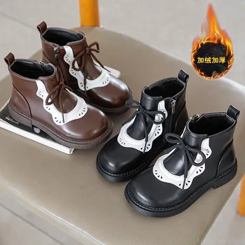 Нова Мода Детски обувки джоб с лента, Ботильоны, Зимни Обувки Челси за Момичета 2021 г., Детски Обувки, Обувки за Момичета, Зимни Плюшен Топло Обувки