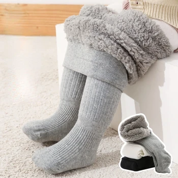 Нови зимни Плюс Кадифе Сгъстено Детски Чорапогащи, запазването на топлина, Гамаши за малки момичета, Долни чорапи с лък за момичета 0-8 години